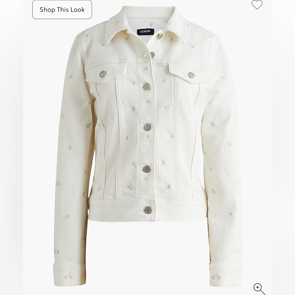 BRAND NEW J. Crew White Jean Jacket with Embroidered Details